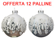 OFFERTA 12 PALLINE DI NATALE 8CM BIANCO INVERNO ASSORTITA