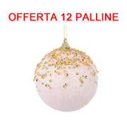 OFFERTA 12 PALLINE DI NATALE 8CM CON BRILLANTINI E DIAMANTI ROSA CIPRIA