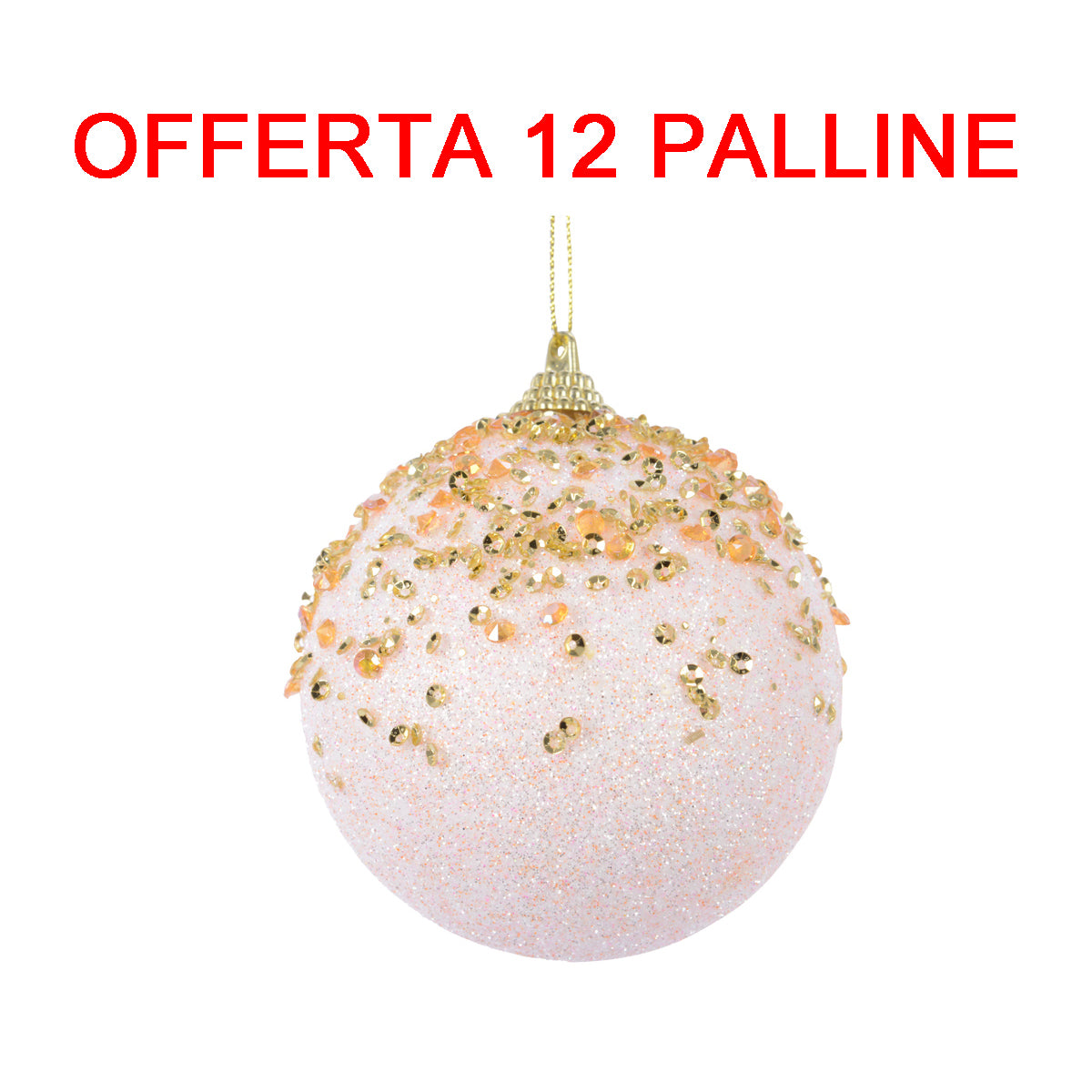 OFFERTA 12 PALLINE DI NATALE 8CM CON BRILLANTINI E DIAMANTI ROSA CIPRIA