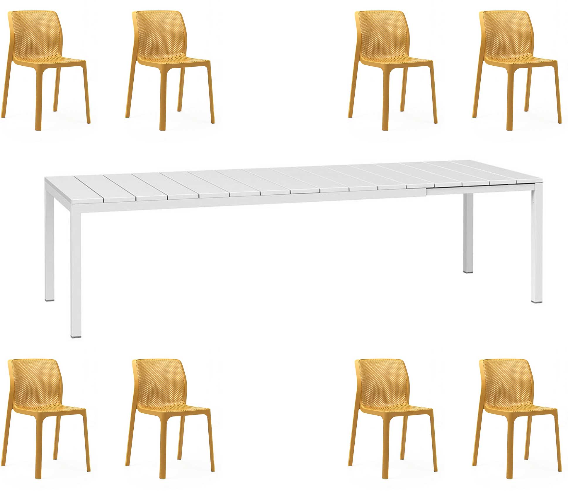 ANGEBOT: AUSZIEHBARER RIO-TISCH 210/280 CM + 8 BIT-STÜHLE IN IHRER FARBWAHL