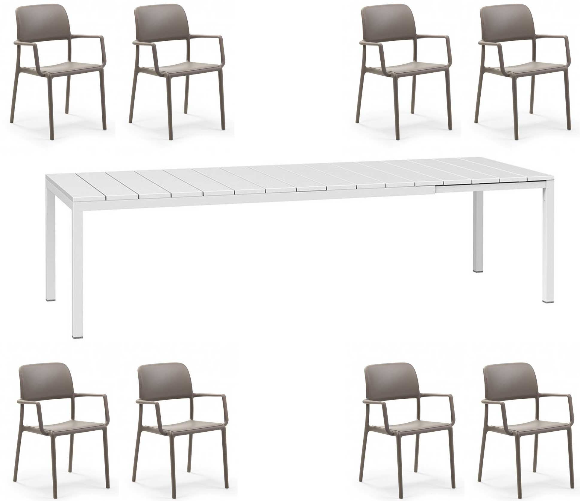 OFFERTA TAVOLO RIO ALLUNGABILE 210/280CM +8 POLTRONE RIVA COLORE A SCELTA