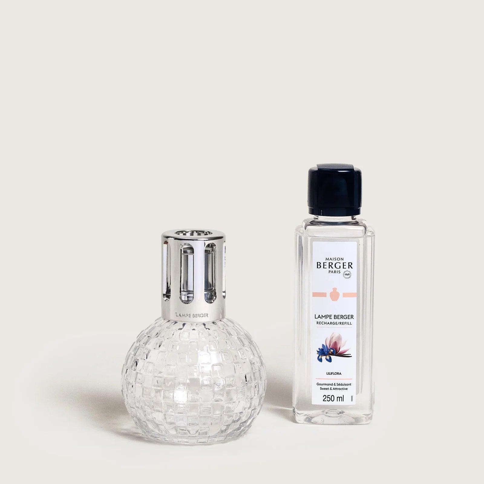 Cofanetto Diffusore Catalitico Disco Trasparente 18,6cm Ricarica 250ml Liliflora Lampe Berger