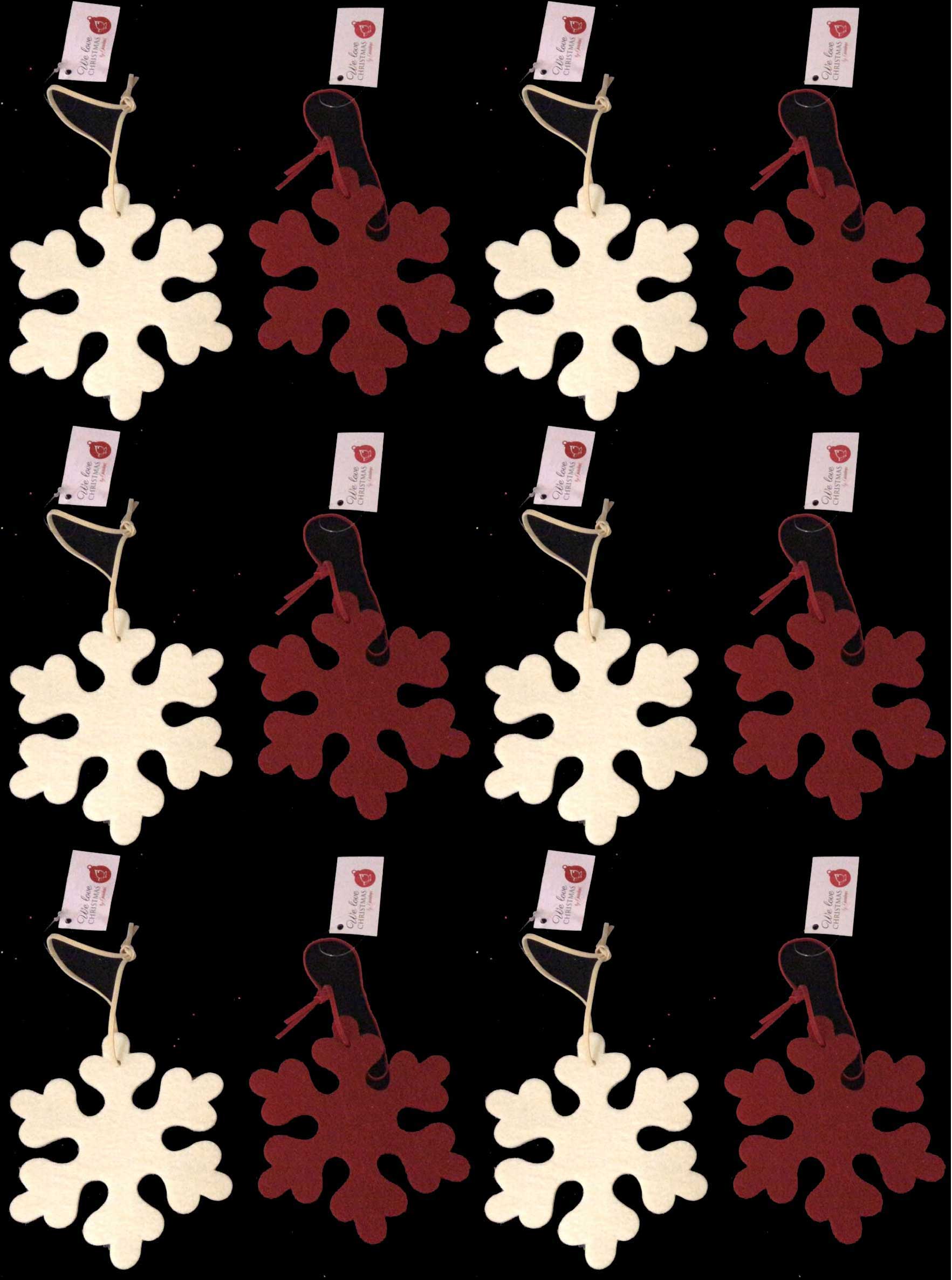 OFFERTA 12 FIOCCHI DI NEVE 8CM IN PANNO LENCI APPENDIBILI ASSORTITI