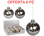 OFFERTA 6 PALLINE 8CM ARGENTO CON PUNTINI