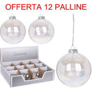 OFFERTA 12 PALLINE 8CM TRASPARENTI EFFETTO ARCOBALENO