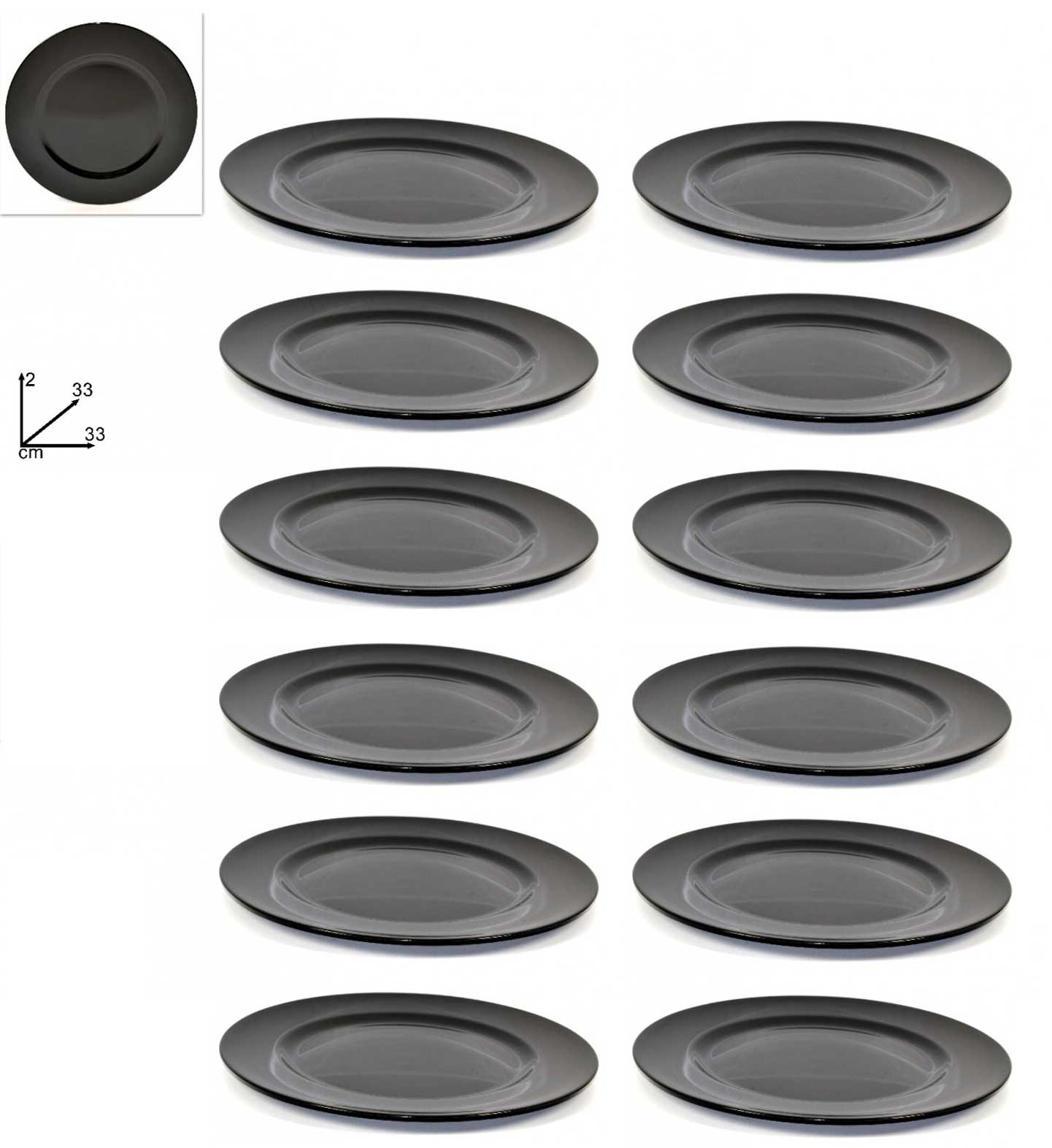 OFFERTA 12 SOTTOPIATTI CIRCOLARI NERI 33CM