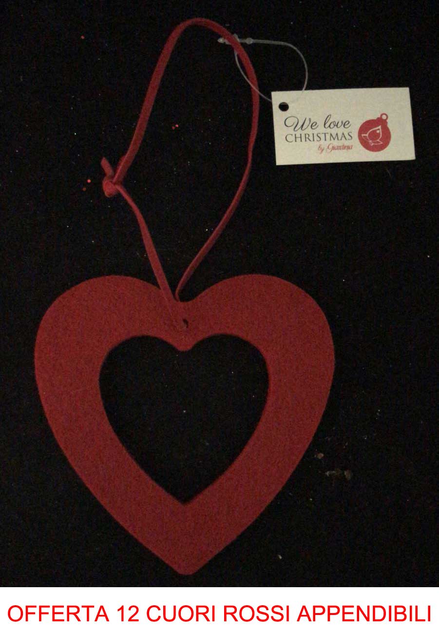 OFFERTA 12 CUORI ROSSI 10CM IN PANNO LENCI APPENDIBILI