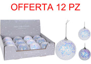 OFFERTA 12 PALLINE 8CM BIANCHE CON PAILLETTES
