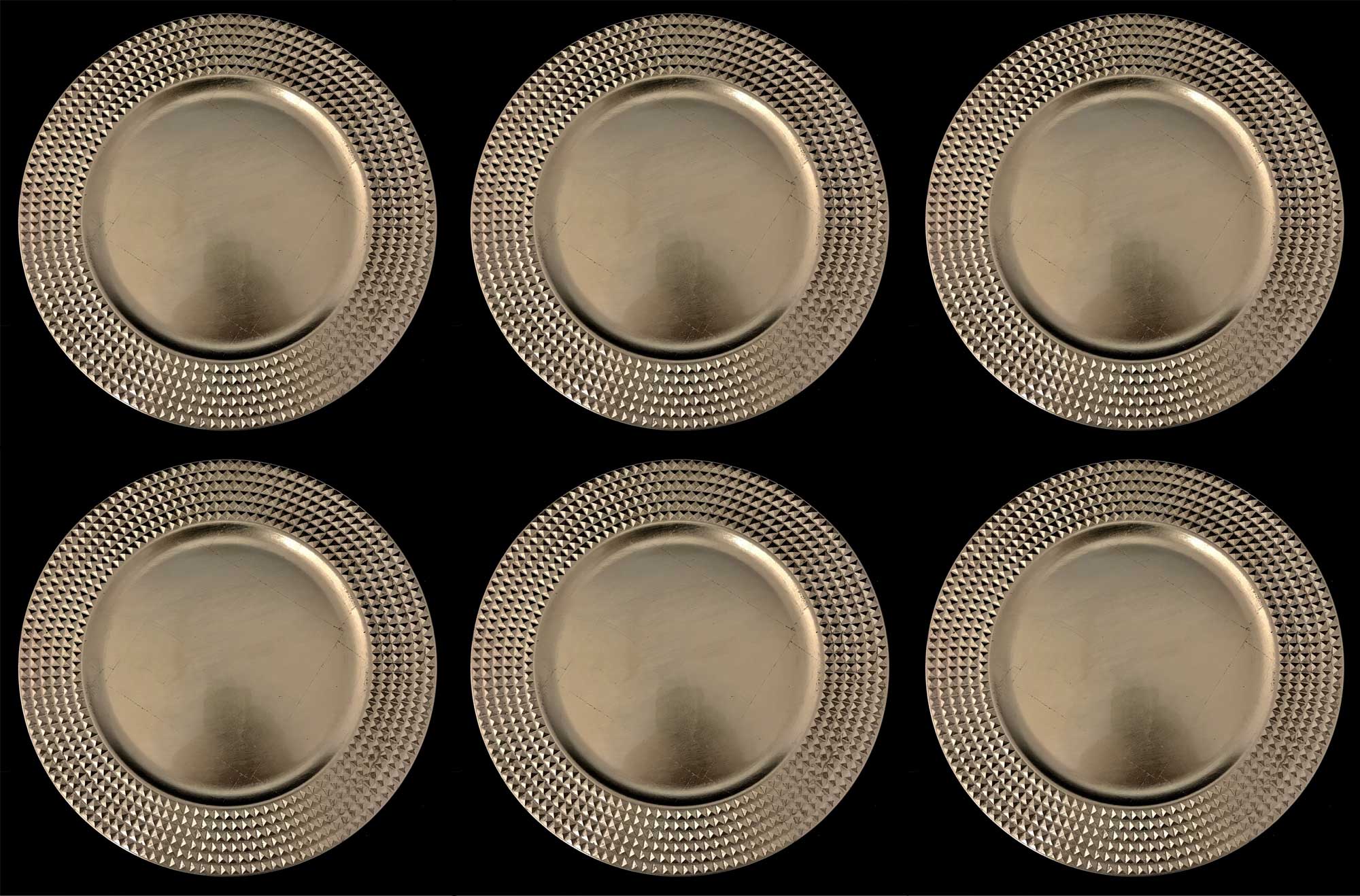 6 SOTTOPIATTI CIRCOLARI EFFETTO BORCHIE ORO 33CM