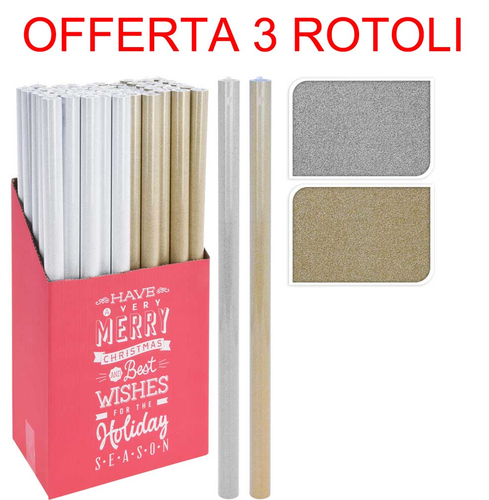 OFFERTA 3 ROTOLI CARTA DA REGALO 70X150CM ASSORTITI