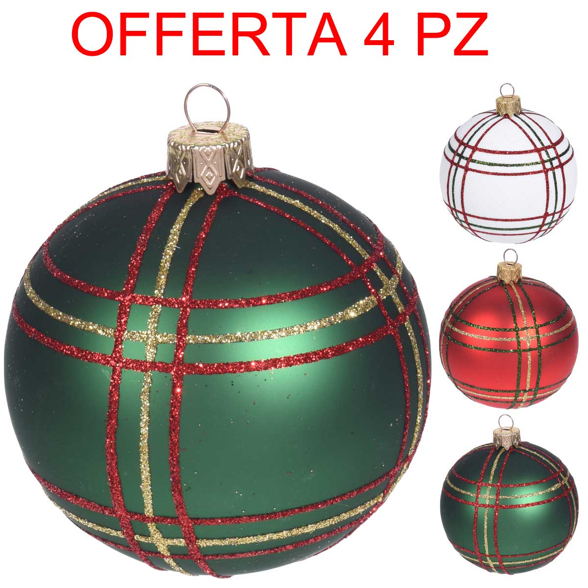 OFFERTA 4 PALLINE DI VETRO SCOZZESE 10 CM ASSORTITE