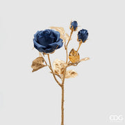 RAMO CON STELO ORO E ROSA BLU H50CM