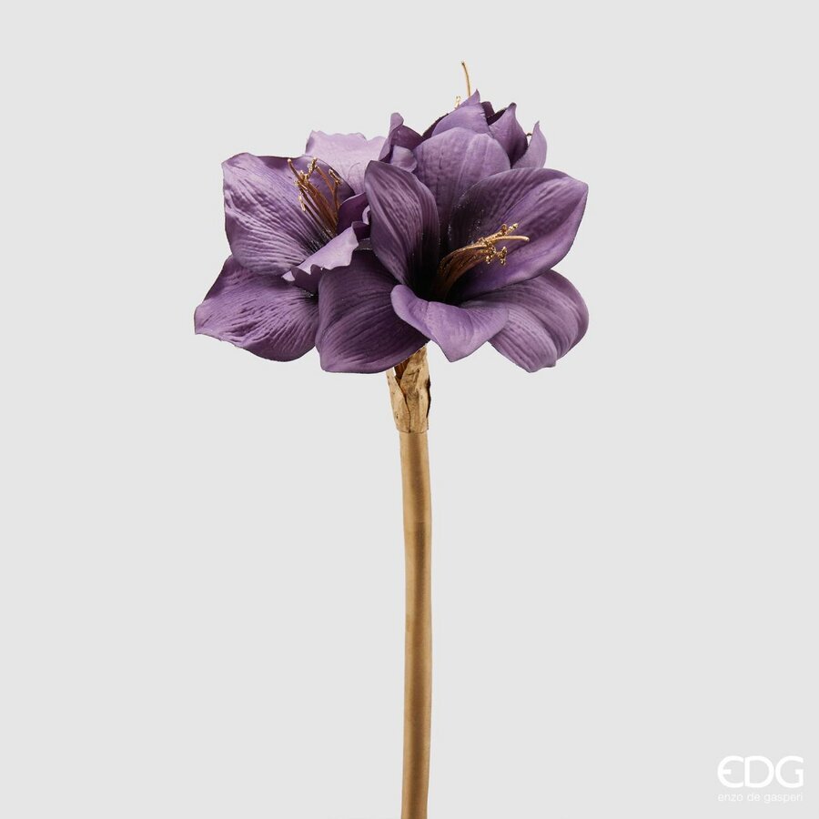 RAMO ARTIFICIALE CON AMARYLLIS VIOLA STELO-ORO H50CM