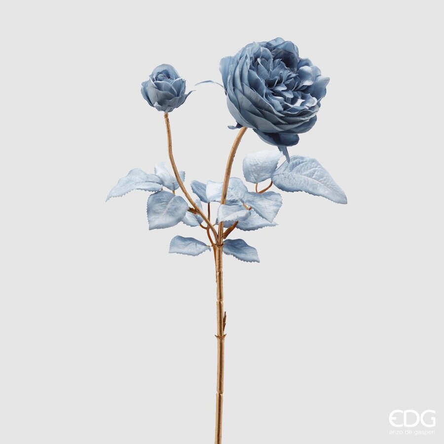 RAMO ARTIFICIALE CON ROSA BLU STELO-ORO H57CM