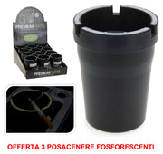 OFFERTA 3 POSACENERE NERO SI ILLUMINANO AL BUIO 8X10CM