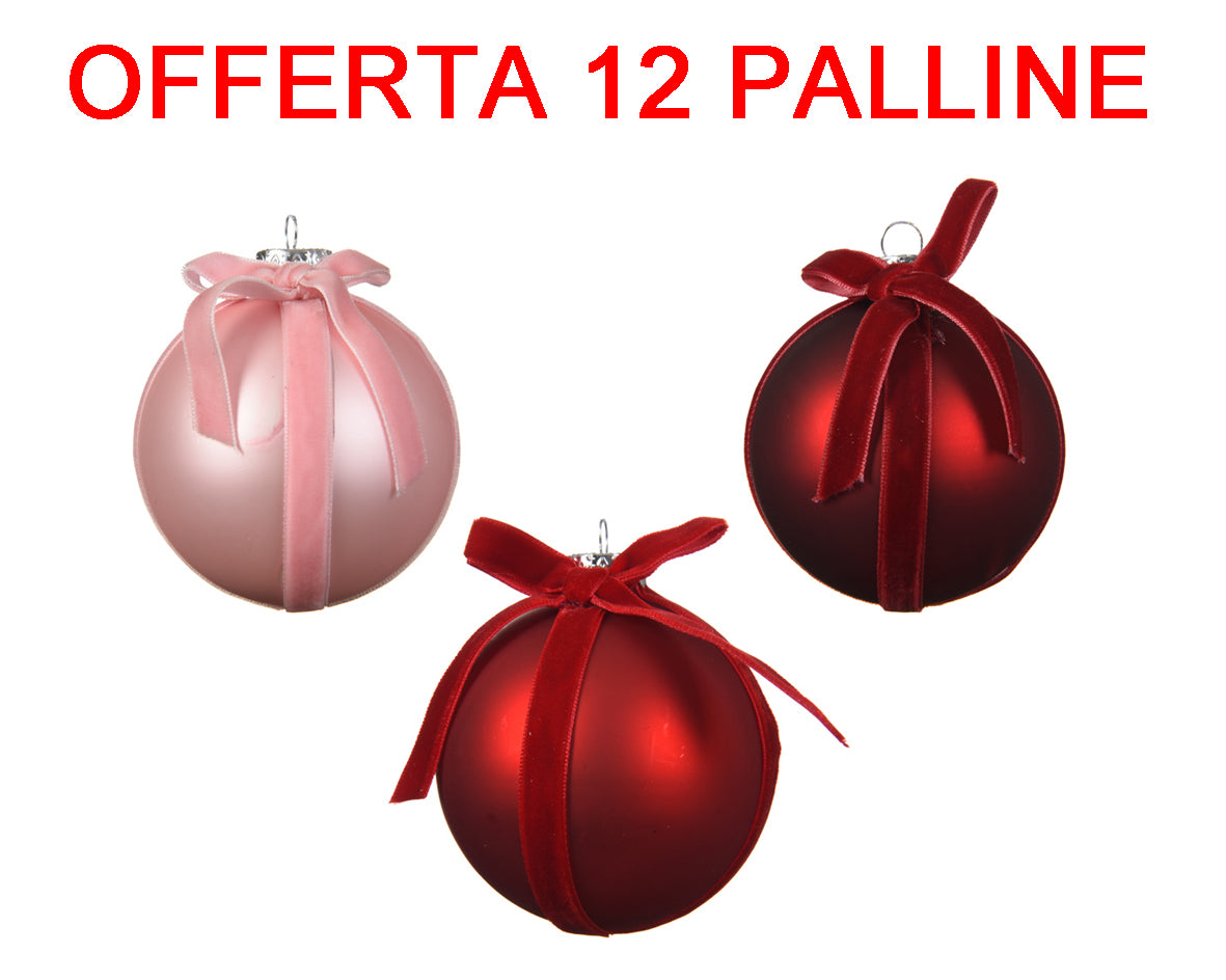 OFFERTA 12 PALLINE DI NATALE 8CM ROSSO/BORDEAUX/ROSA CIPRIA ASSORTITA