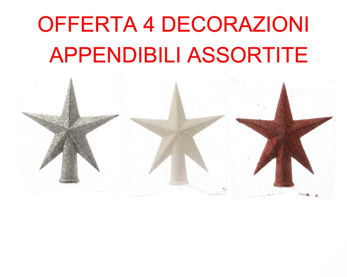 OFFERTA DECORAZIONE APPENDIBILE 4 STELLE GLITTER 12CM ASSORTITE