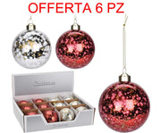 OFFERTA 6 PALLINE 8CM ROSSO/ARGENTO CON PUNTINI ASSORTITE