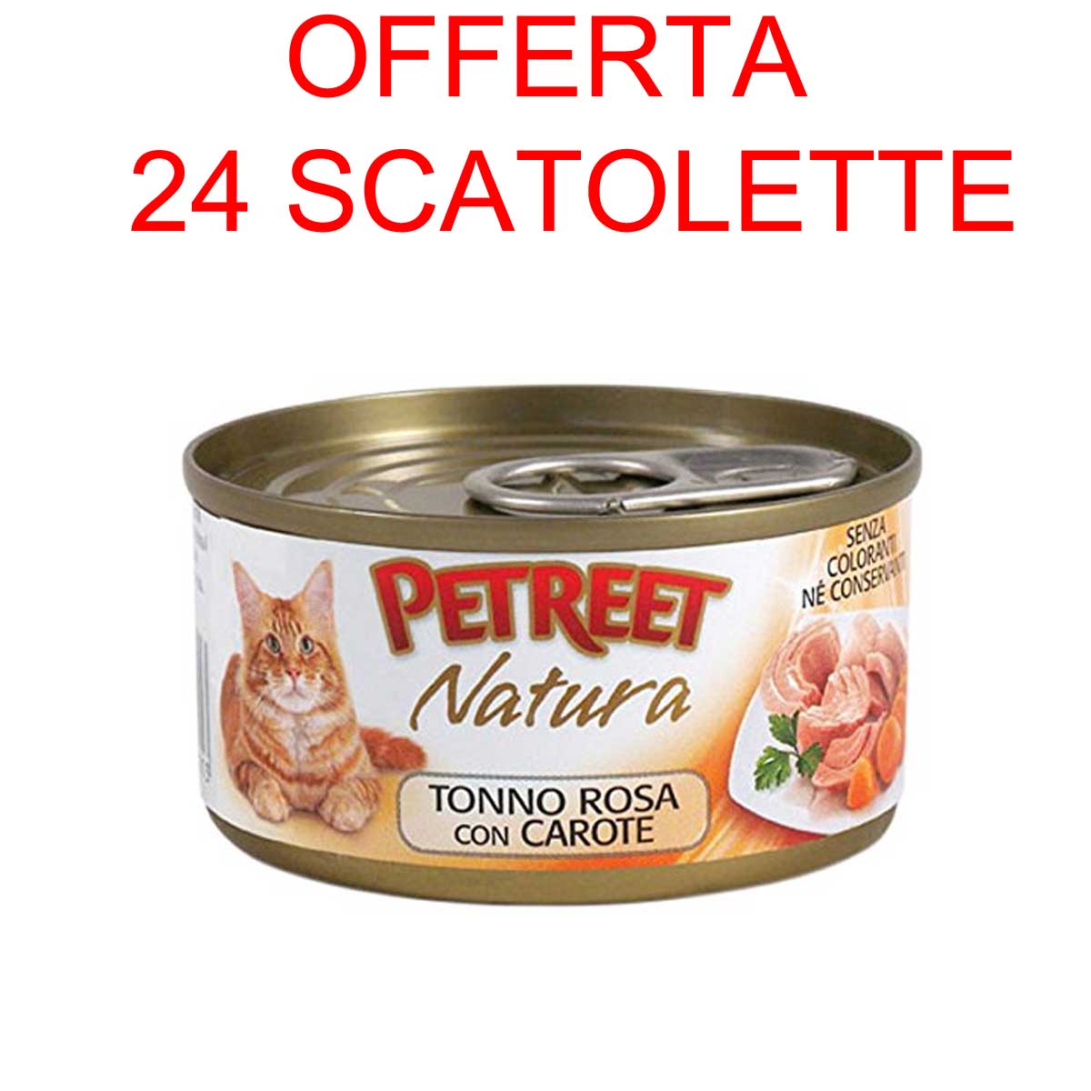 OFFERTA 24 SCATOLETTE CIBO UMIDO GATTO ADULTO NATURA TONNO ROSA/CAROTE 70GR