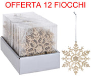 OFFERTA 3 CONFEZIONI DA 4 FIOCCHI DI NEVE APPENDIBILE 13CM GLITTER ORO