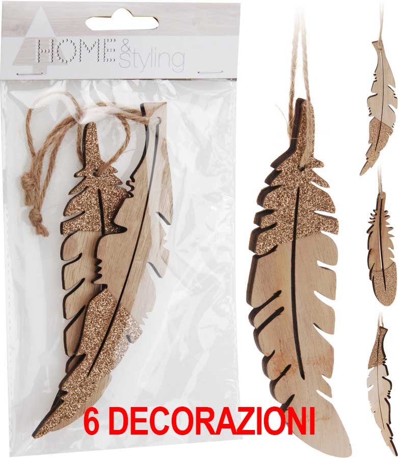 OFFERTA 6 PIUME IN LEGNO 15CM