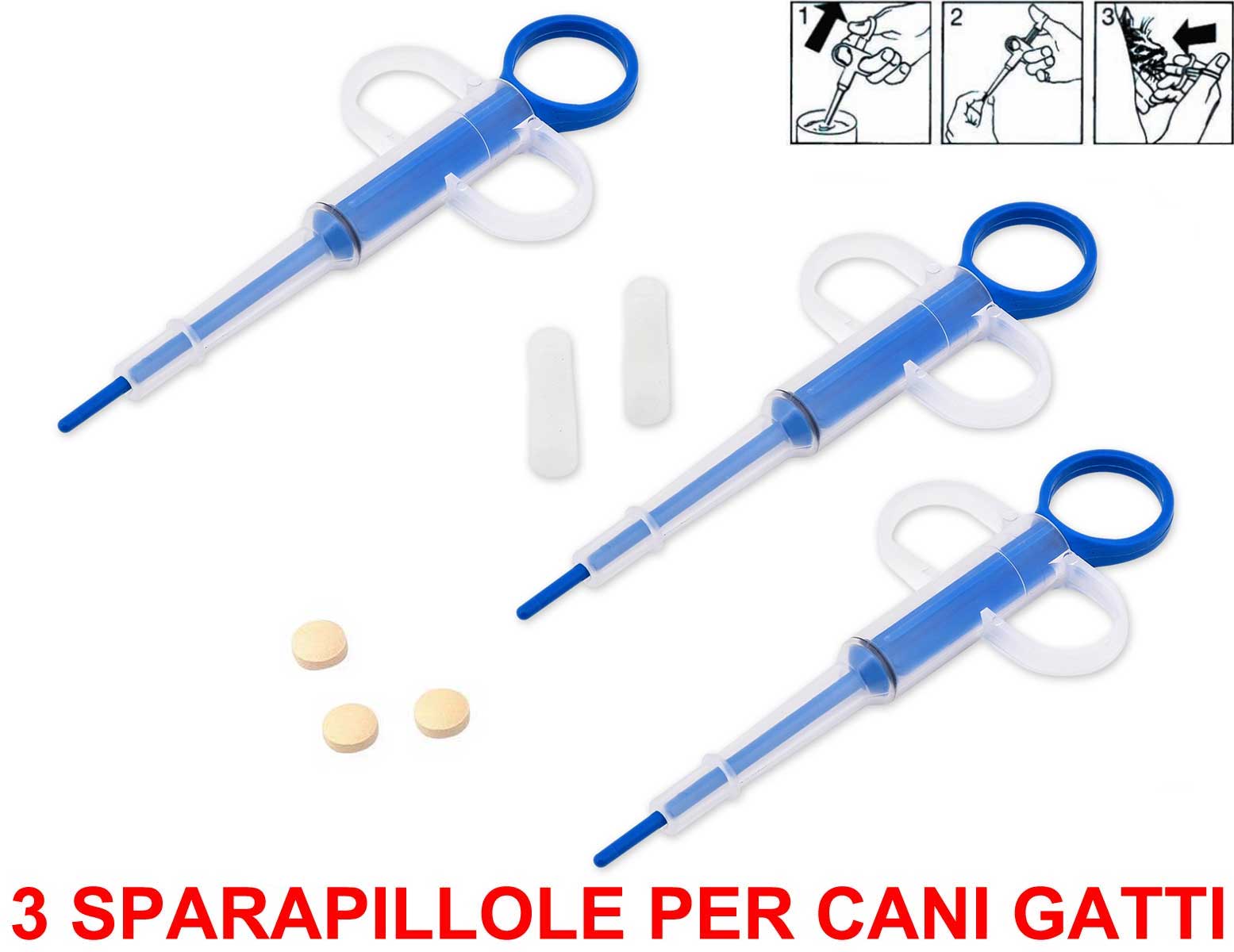 OFFERTA 3 SIRINGHE SPARAPILLOLE E LIQUIDI PER CANI E GATTI