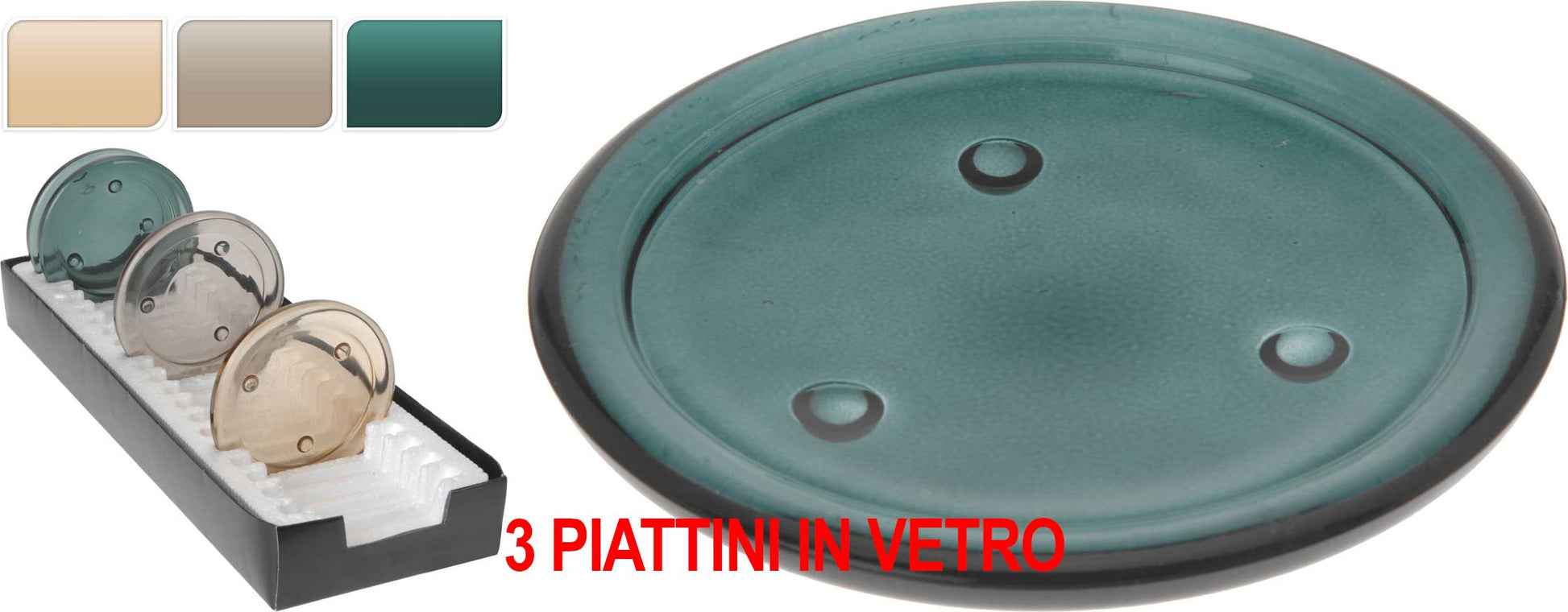 OFFERTA 3 PIATTINI PORTA CANDELE IN VETRO 10CM