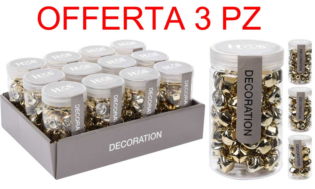 OFFERTA 3 CONFEZIONI CON CAMPANELLE ORO DIMENSIONI ASSORTITE