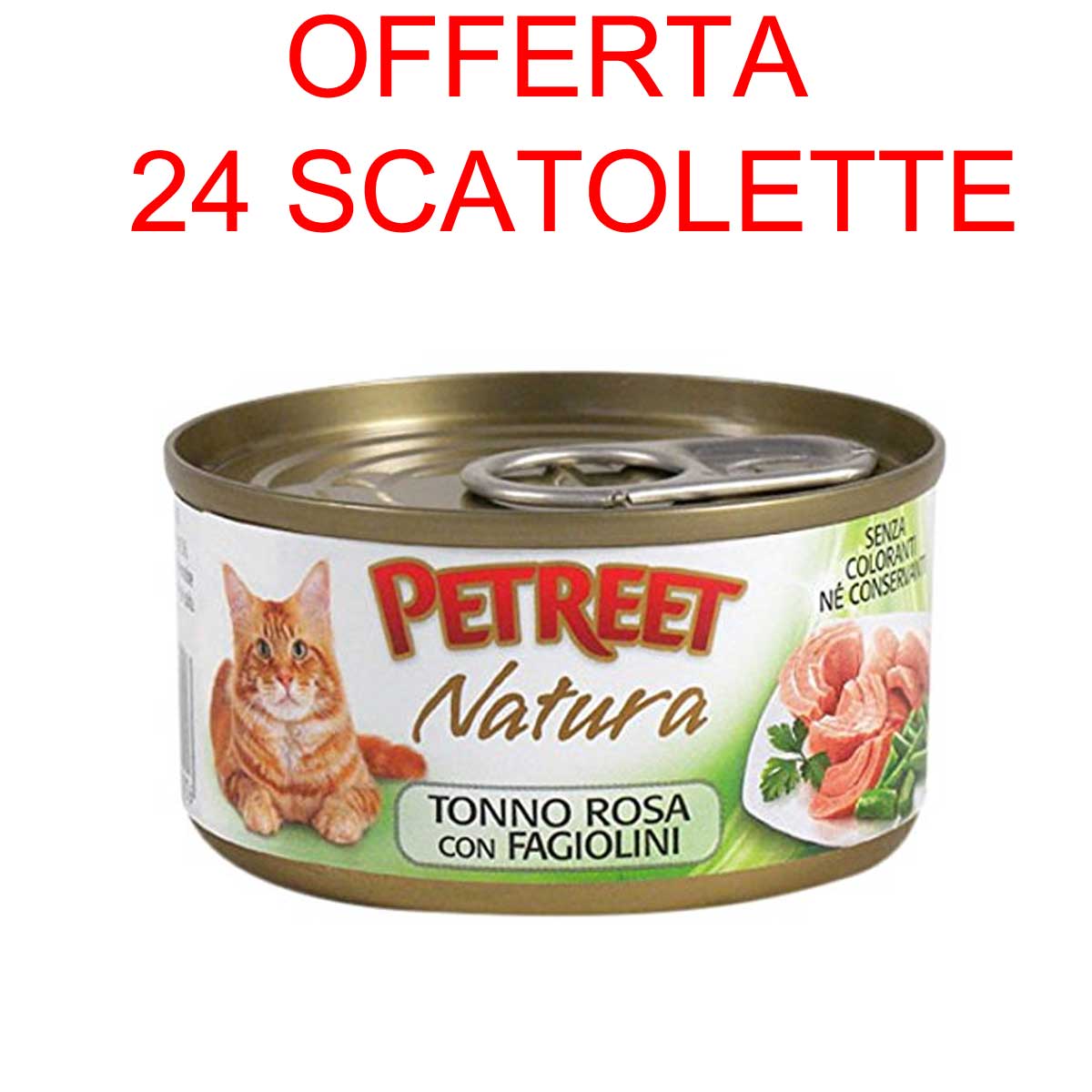 OFFERTA 24 SCATOLETTE CIBO UMIDO GATTO ADULTO NATURA TONNO ROSA/FAGIOLINI 70GR