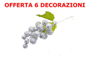 OFFERTA 6 GRAPPOLI D'UVA GLITTER ARGENTO 24.5 CM