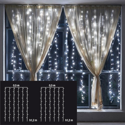 SET 2 TENDE PER FINESTRE  50X120CM 144 LED BIANCO CALDO A BATTERIA
