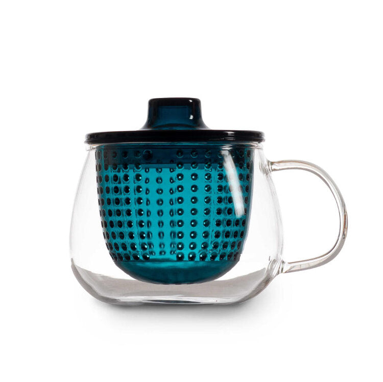 TAZZA TISANIERA IN VETRO CON FILTRO+COPERCHIO BLU 300ML