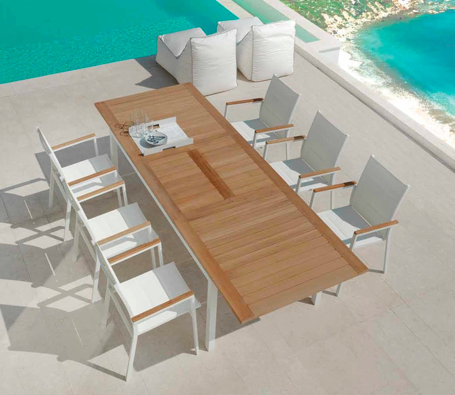 OFFERTA SET DA PRANZO TAVOLO ALL. TIMBER 156/214 CM+ 4 POLTRONE BIANCO