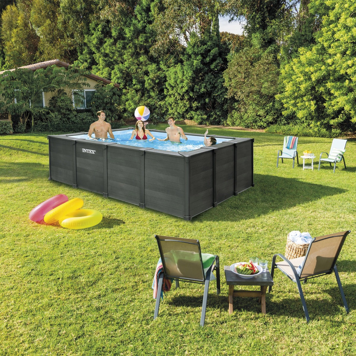 PISCINA RETTANGOLARE GRAPHITE GREY PANEL 400X300X124CM  + POMPA + SCALETTA + TELI