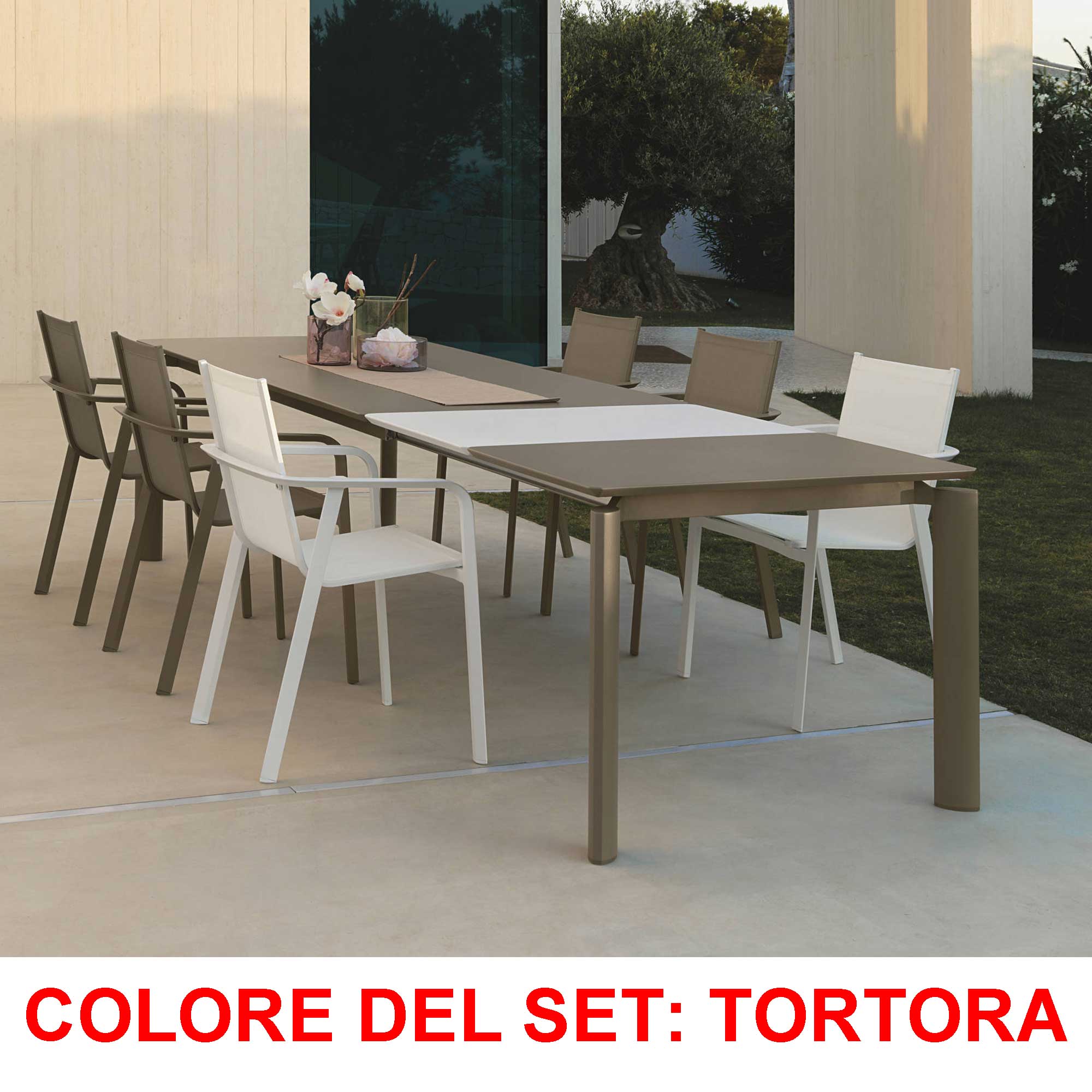 OFFERTA SET DA PRANZO TAVOLO ALL. MILO 160/215X95+ 4 POLTRONE TORTORA