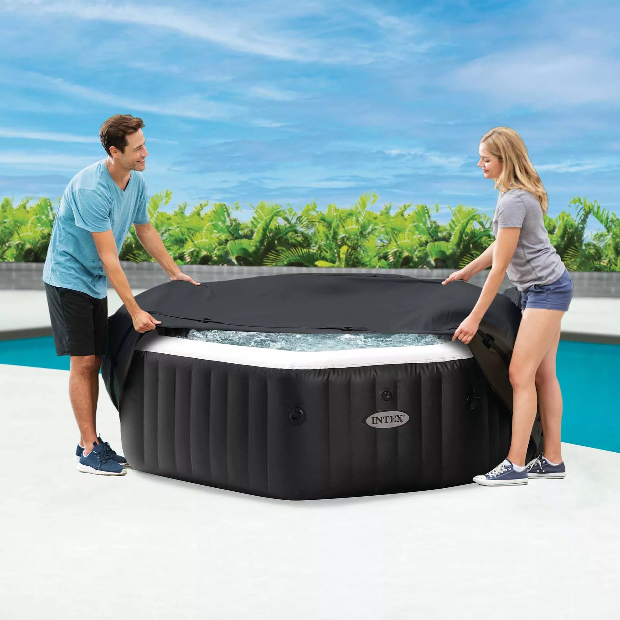 PureSPA Achteckige Solar-Whirlpoolabdeckung für 6-Sitzer, 213 x 213 x 72 cm, Schwarz
