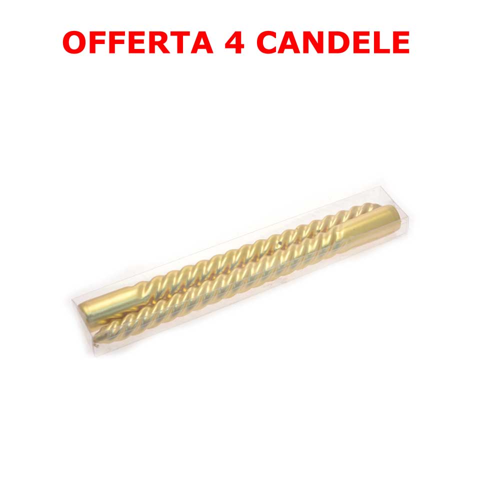 OFFERTA 4 CANDELE A SPIRALE 25 CM ORO METALLIZZATO