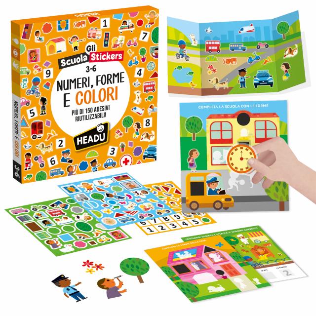 Scuola Stickers Numeri Forme e Colori 3-6 anni Headu