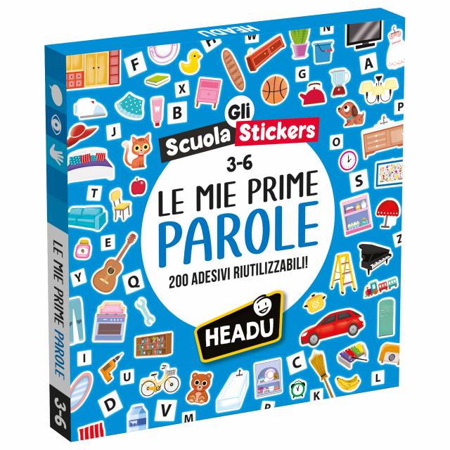 Gioco Educativo Scuola Stickers Le Mie Prime Parole 200 Adesivi Riutilizzabili 3-6 Anni Headu