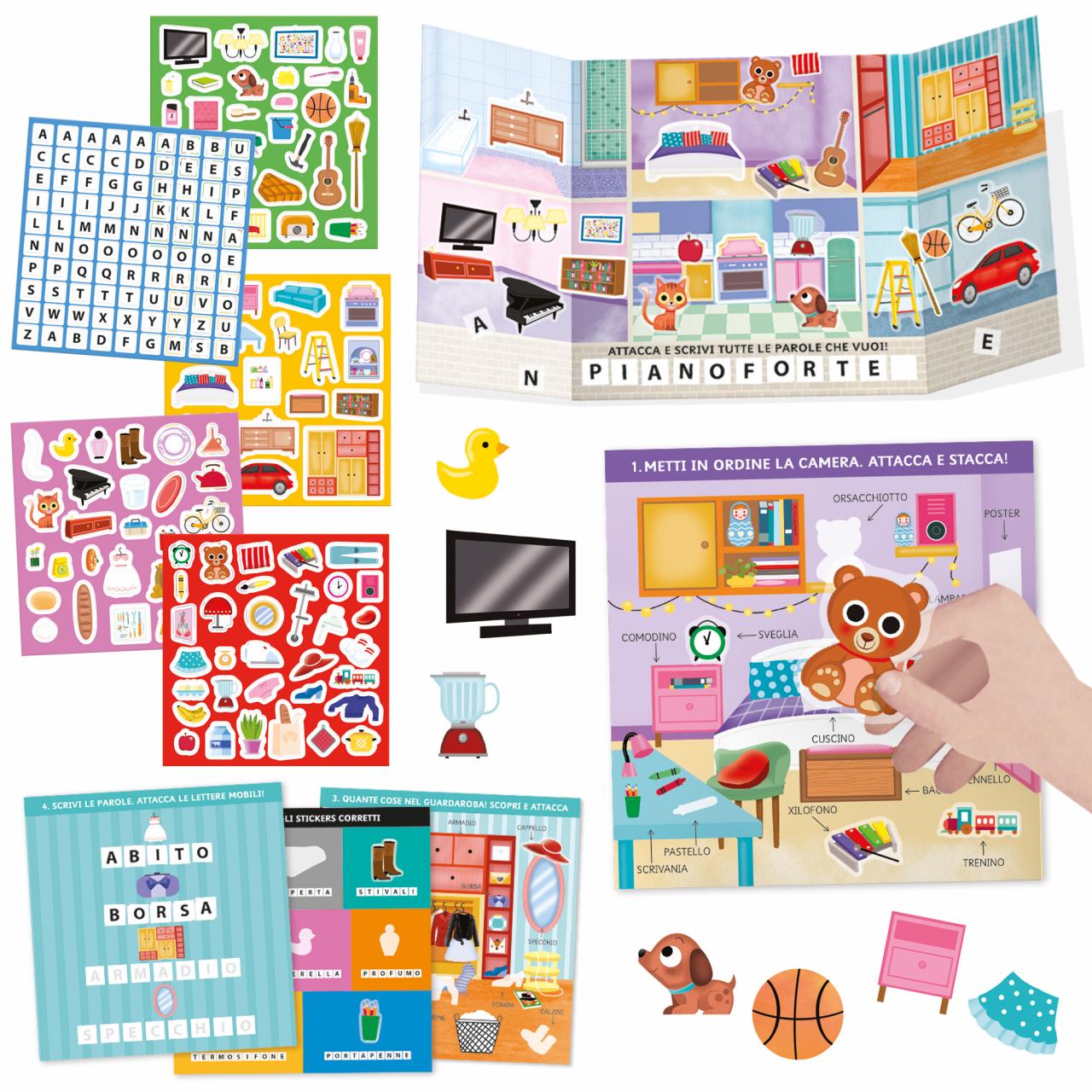 Gioco Educativo Scuola Stickers Le Mie Prime Parole 200 Adesivi Riutilizzabili 3-6 Anni Headu