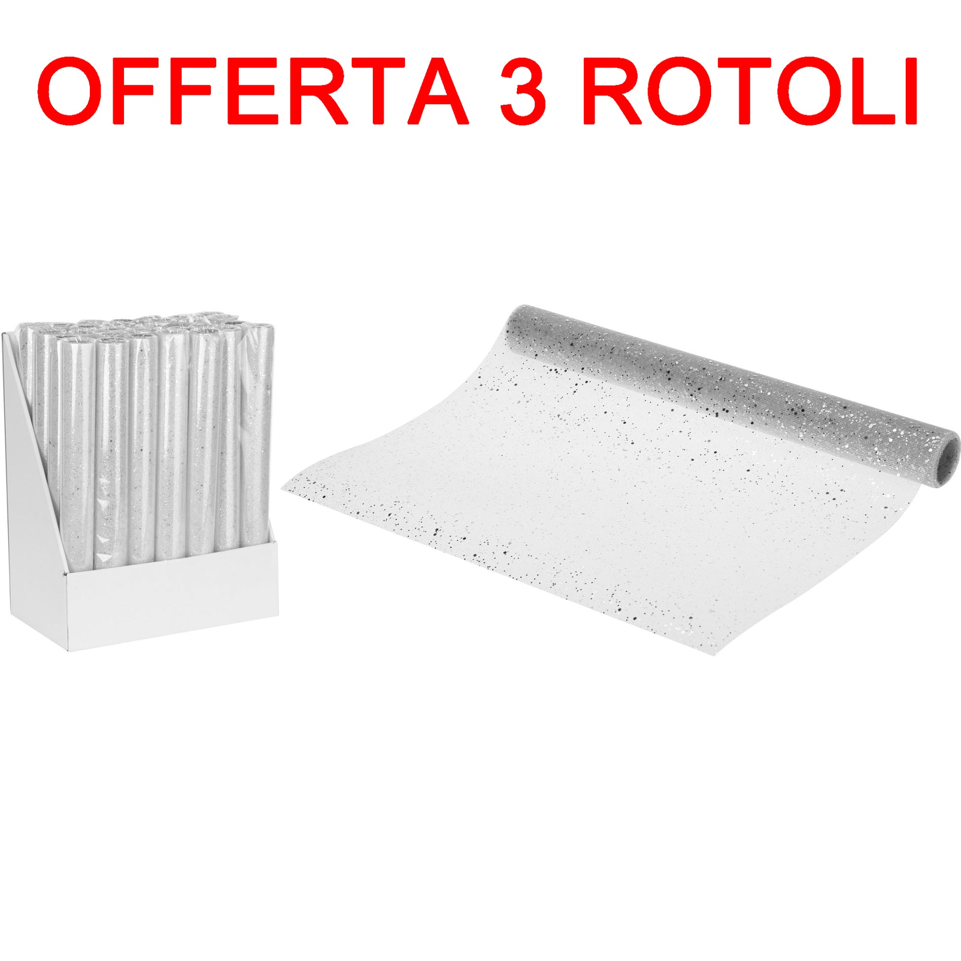 OFFERTA 3 PZ ROTOLO DI ORGANZA 38X200CM PER DECORAZIONI ARGENTO