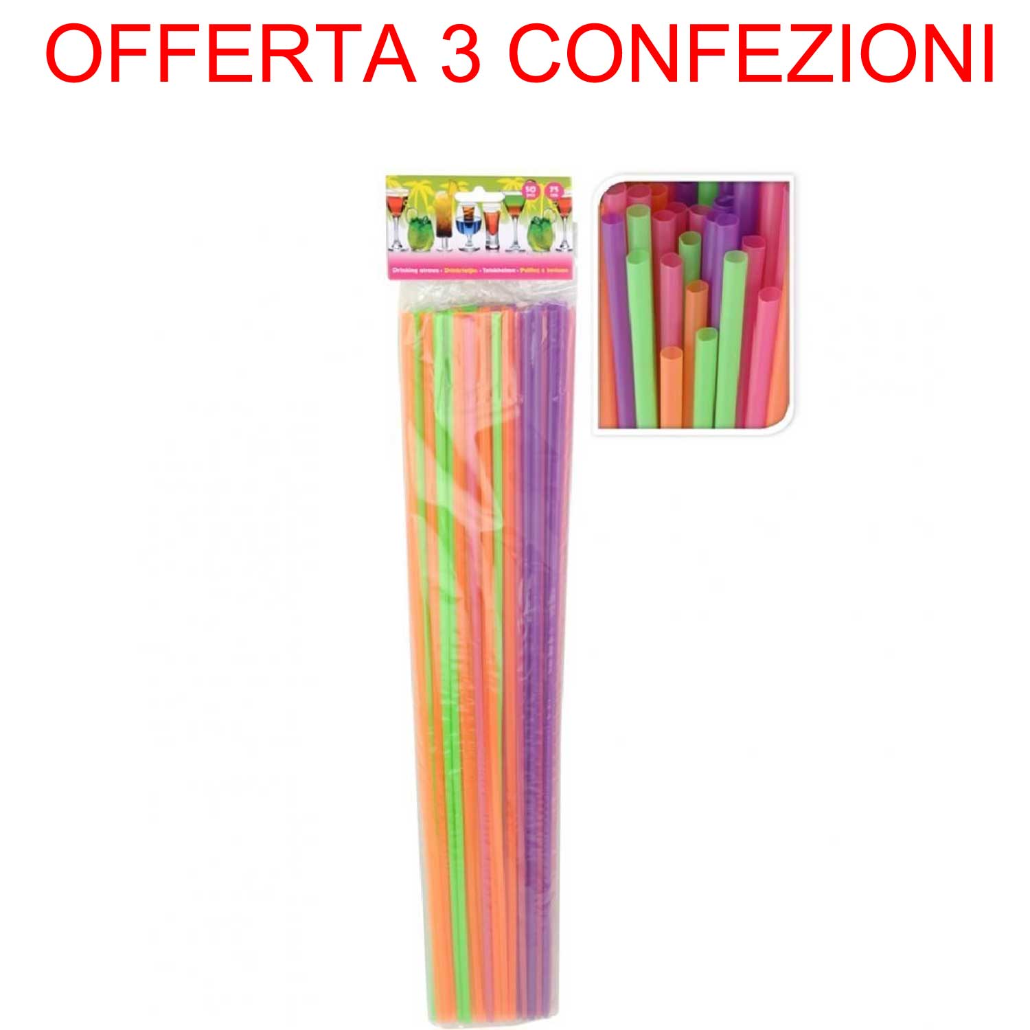 OFFERTA 3 CONFEZIONI 50 CANNUCCE 75CM COLORI ASSORTITI