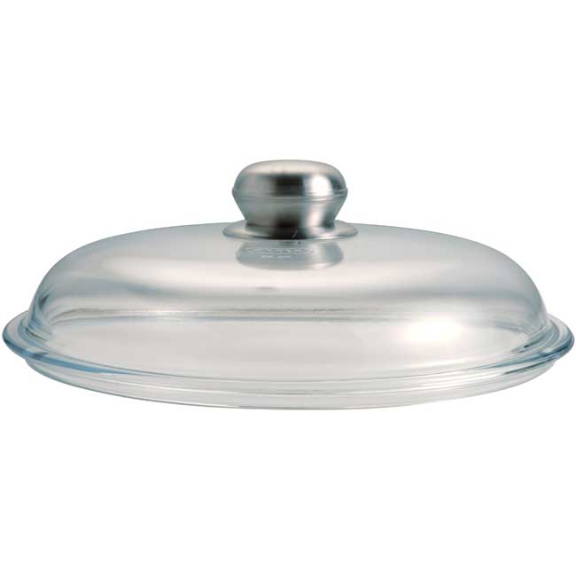 COPERCHIO IN VETRO BOMBATO D28 CM POMOLO IN ACCIAIO INOX