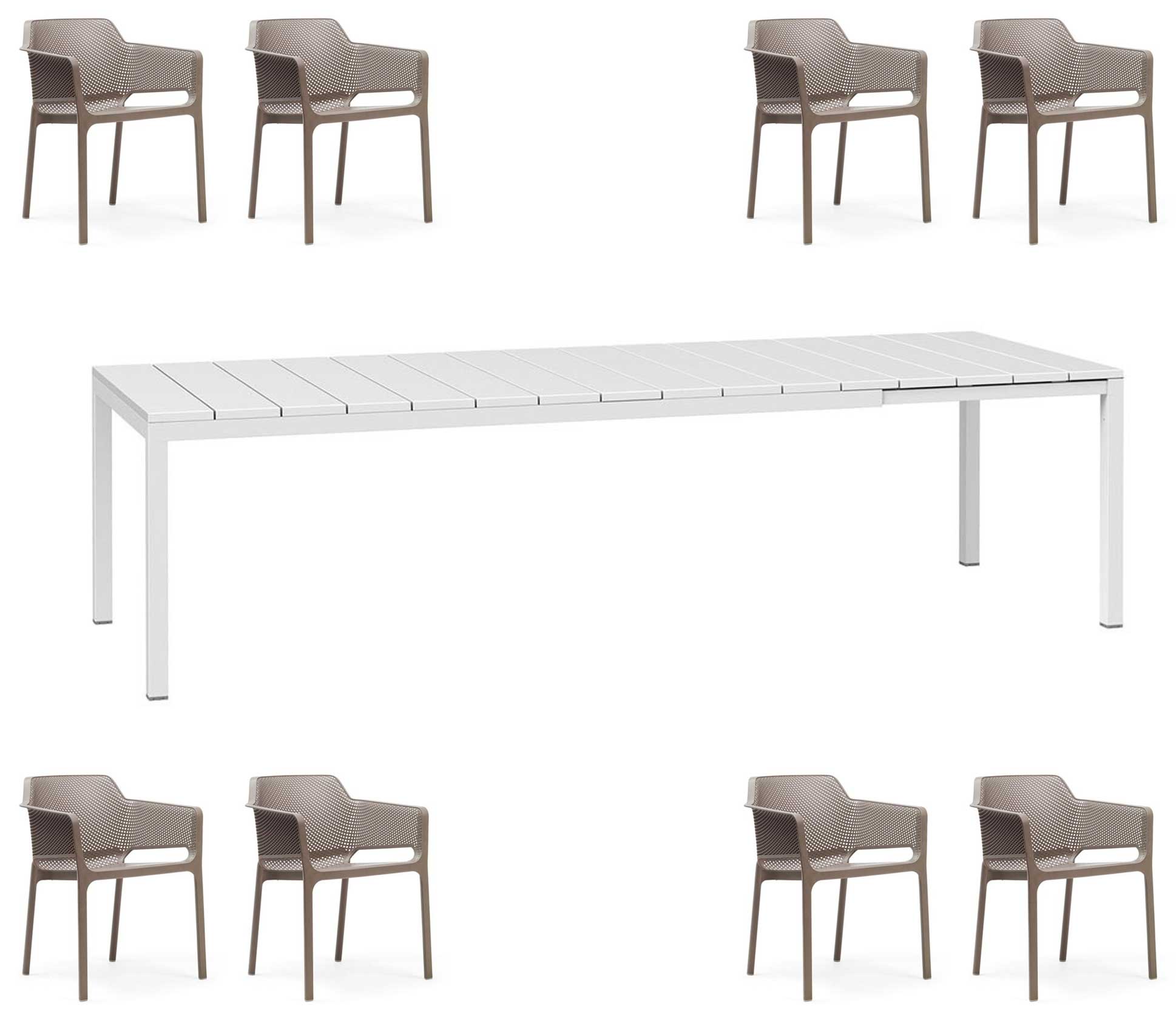 OFFRE : TABLE EXTENSIBLE RIO 210/280 + 8 FAUTEUILS EN FILET DANS LA COULEUR DE VOTRE CHOIX
