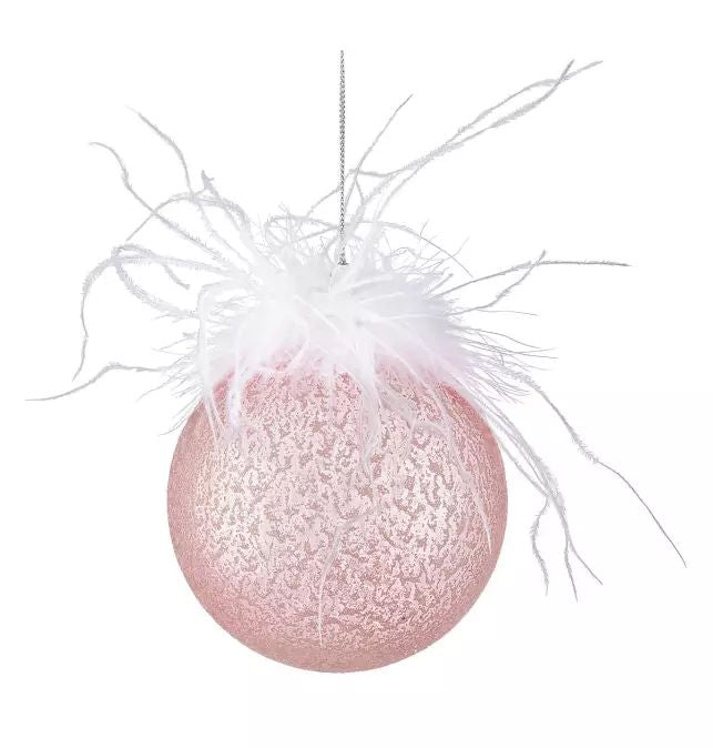 Pallina di Natale con piume, D10 cm, Rosa
