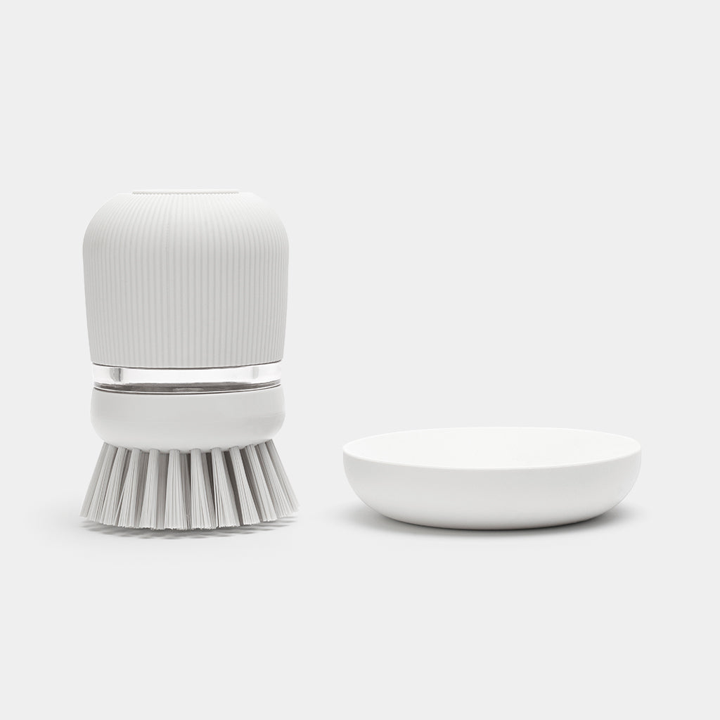 SPAZZOLA PER PIATTI CON DISPENSER SAPONE GRIGIO CHIARO