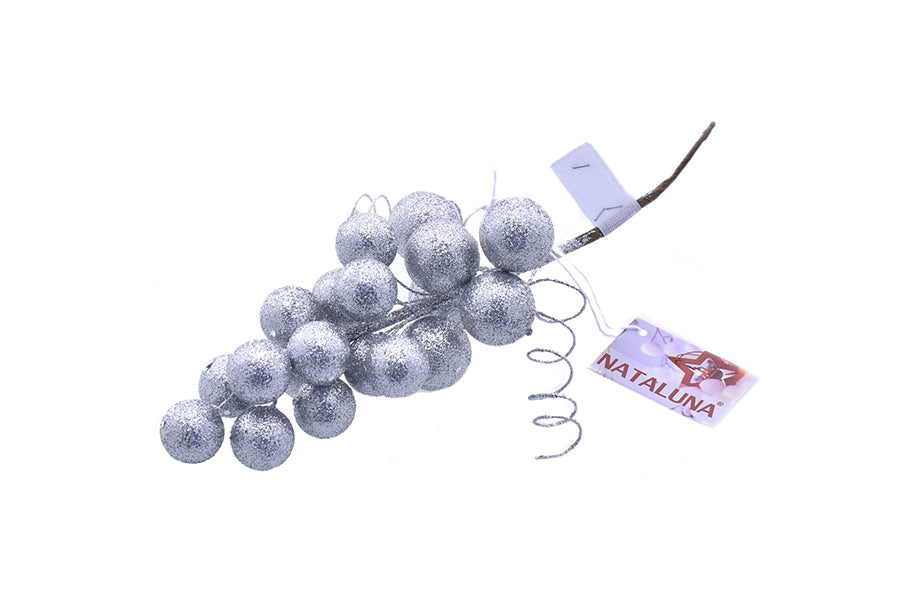 RAMO GLITTERATO ARGENTO CON BACCHE