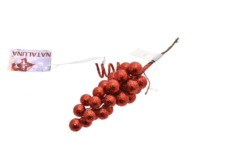 RAMO PICK ROSSO A GRAPPOLO DI BACCHE CON GLITTER