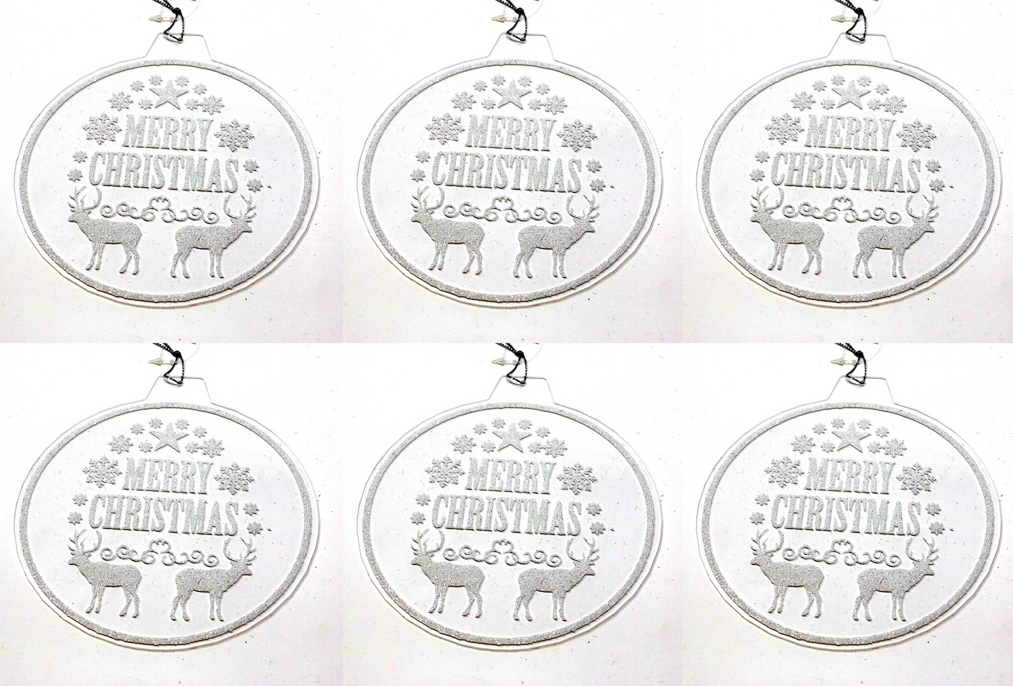 OFFERTA 6 DISCHI DECORATIVI APPENDIBILI CON SCRITTA XMAS 12CM