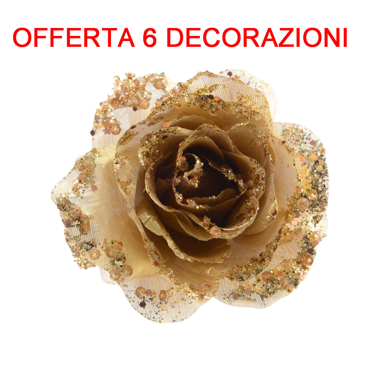 OFFERTA 6 PZ ROSA APPENDIBILE CON CLIP 14CM CON GLITTER ORO CHIARO